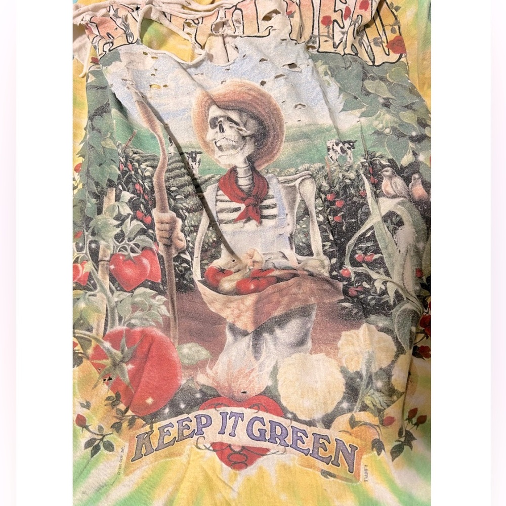 Reworked Vintage Tie Dye 1998 Grateful Dead "Keep It Green" T-Shirt | Band Tee